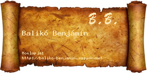 Balikó Benjámin névjegykártya